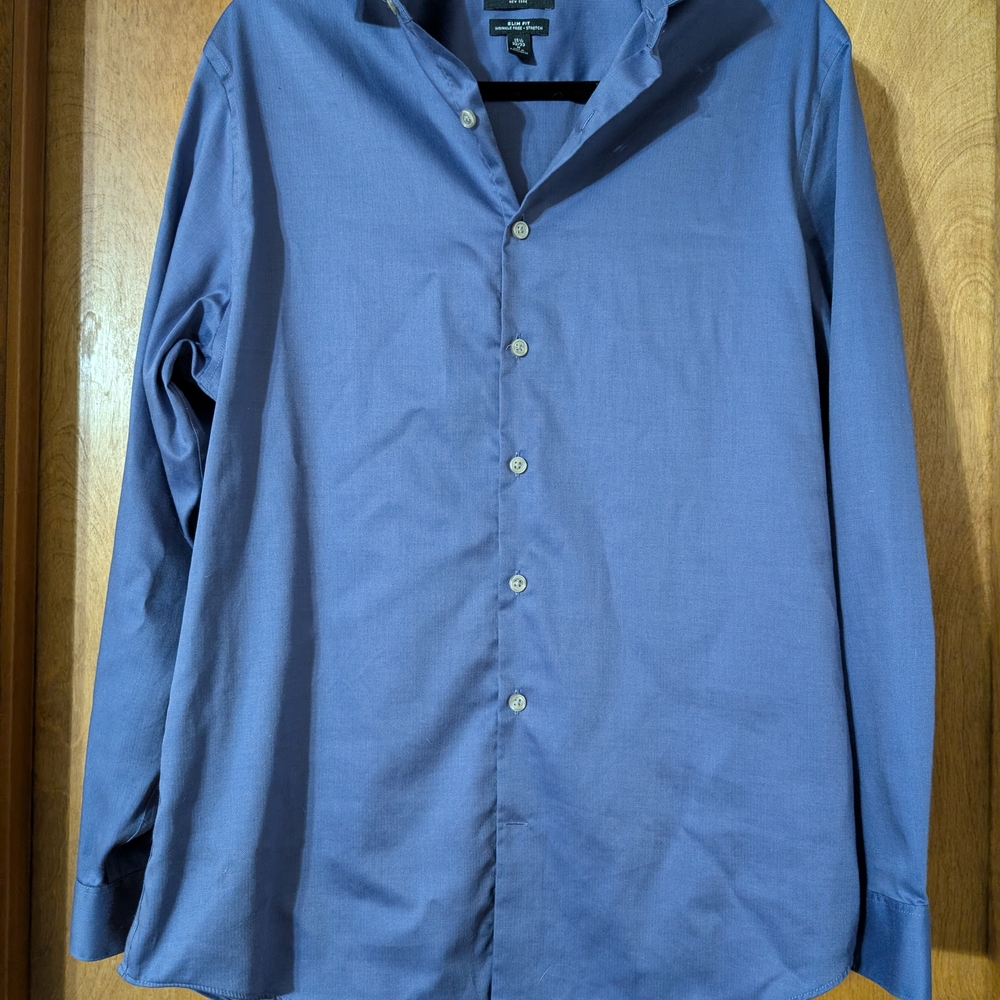 Kenneth Cole New York Slim Fit Mens Medium Blue Long Sleeve Dress Shirt